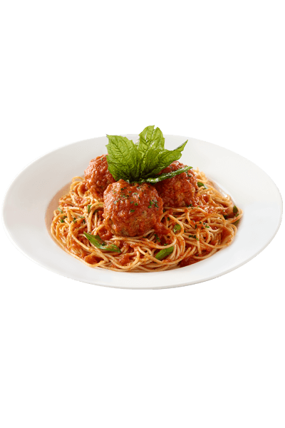 Plato con spaguetti a la boloñesa y albóndigas de carne